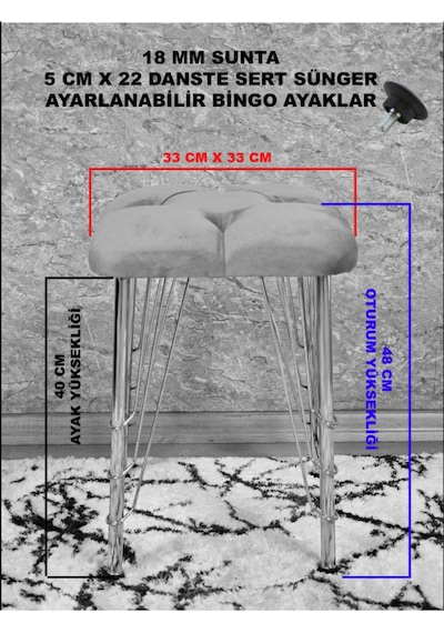 Zafir Kare Siyah Boyalı Telli Ayaklı Tabure - Oturak - Bar Taburesi - Ayaklı Tabure Kahverengi