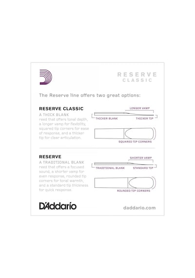 D'addario Dct10355 Reserve Classic Bb Klarnet Kamışı No: 3.5+ Profesyonel - 10'lu Paket Kalın Uçlu Klasik Kesim Ve Profesyonel Direnç