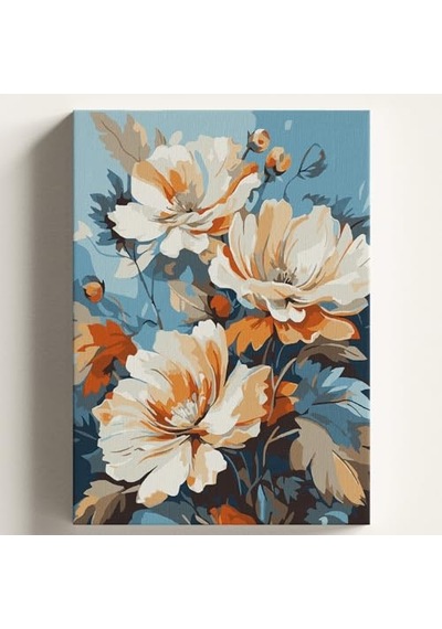 Sayılarla Boyama Tuval Hobi Seti Çiçek Temalı Fırça Ve Boya Dahil Set Çıtalı 50x70 Cm Kendin Yap Sayılarla Tuval Boya Kiti Kasnaklı