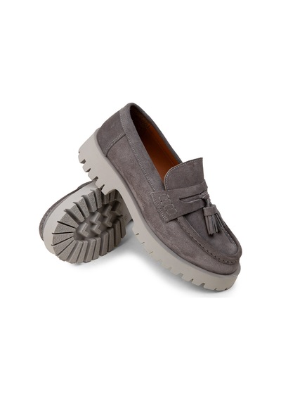 Deery Kadın Hakiki Süet Gri Püsküllü Loafer - 02035zgrıc01