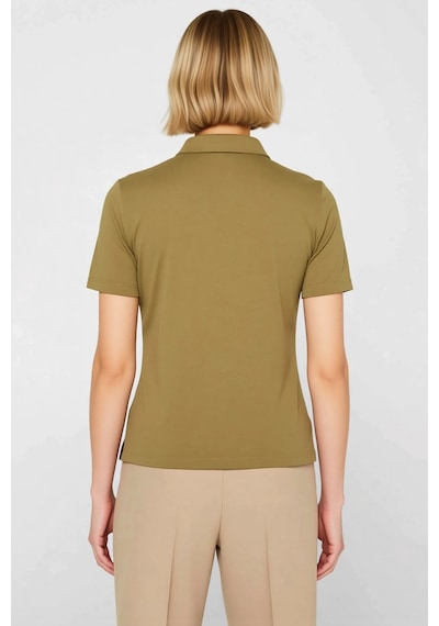 Benerly Kadın Bluz Crop Polo Yaka Kısa Kol Düğmeli Fitted Penye Süprem Ör Açık Haki