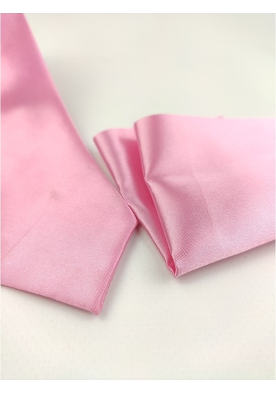 Demfashion Saten Parlak Slim Kravat Mendil Seti Pembe