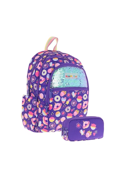 Kaukko Kids Kız Çocuk Okul Çantası Ve Üç Bölmeli Kalemlik Seti Mor - Pullu Şekerleme - L5216+l8216 Mor