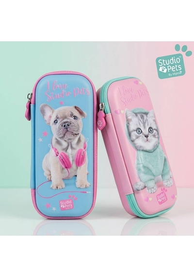 Bakgelal Studio Pets 3d Kabartmalı Kalem Kutusu Kedi Köpek Desenli Fermuarlı Okul Kalemliği Küçük - 9026034791777 Açık Mavi