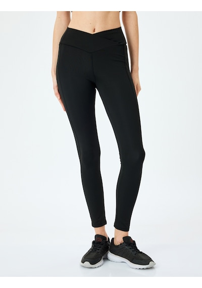 Koton Yüksek Bel Dikiş Detaylı Slim Fit Spor Tayt Siyah 5sak40030nk SiYAH
