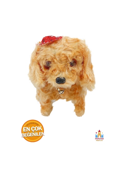 Sevimli Şapkalı Havlayan Yürüyen Pilli Peluş Oyuncak Köpek Gözleri Işıklı Peluş Hareket Eden Köpek Kahverengi