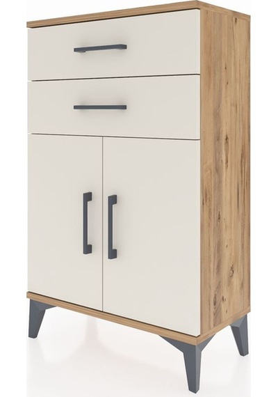 Arges Komodin Tek Raflı 2 Çekmeceli 2 Kapaklı 60x30x96 Çam-aytaşı Atlas Çam