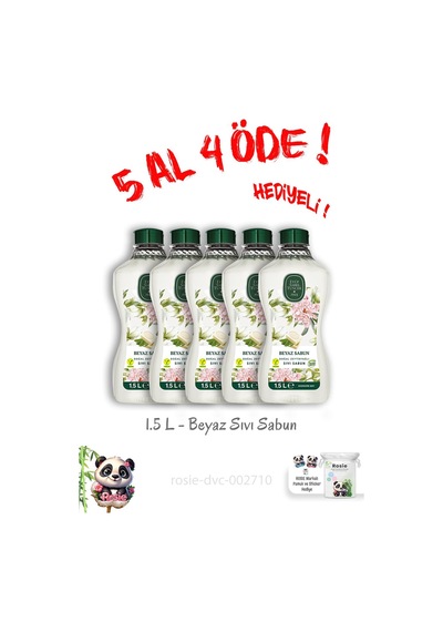 Doğal Zeytinyağlı Sıvı Beyaz Sabun 1.5 L 5 Al 4 Öde Ve Rosie Hediye