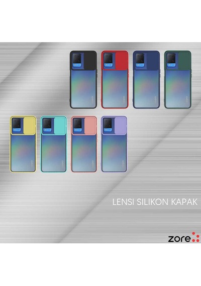 Noktaks - Oppo Uyumlu Oppo A54 4g - Kılıf Slayt Sürgülü Arkası Buzlu Lensi Kapak - Sarı T18092 Sarı