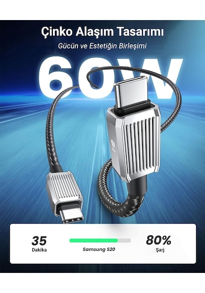 Orico GQZ60-15-BK-BP 60W PD Type-C To Type-C Hızlı Şarj Ve Data Kablosu 1.5 M Siyah