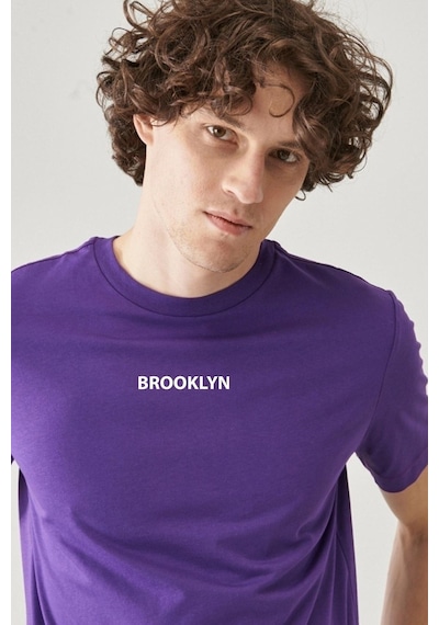 Flood Of Style Unisex Brooklyn Baskılı T-shirt Mor