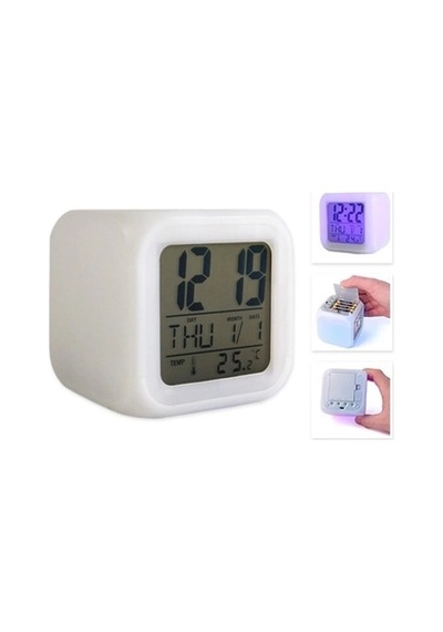 Renk Değiştiren Dijital Alarm Küp Saat Lisinya Beyaz