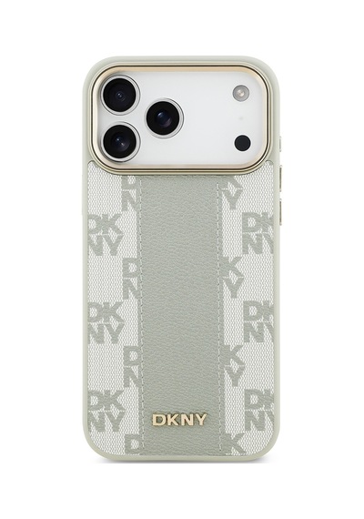 Apple Uyumlu iPhone 17 Pro Max  Kılıf Dkny Lisanslı M-safeli 3d Yazılı Checkered Pattern Kapak Bej Bej
