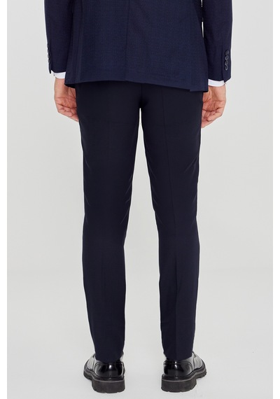 Ac&co Erkek Lacı Mavı Slim Fit Mono Yaka Desenli Çift Pantolonlu Takım Elbise