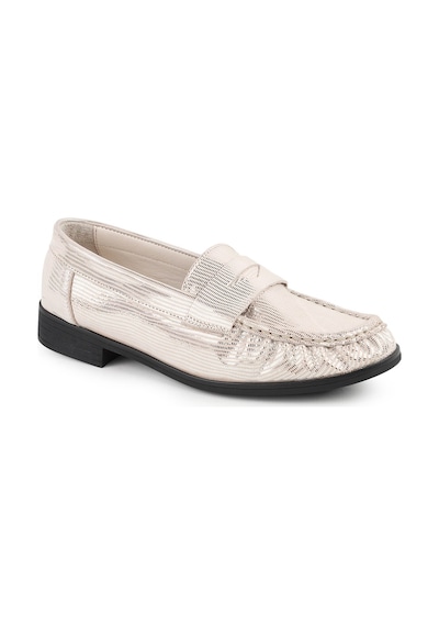 Mamma Mia Kadın Loafer Günlük Simli Metalik Slip-on Klasik Anne Ayakkabısı 26y-7365 Krem
