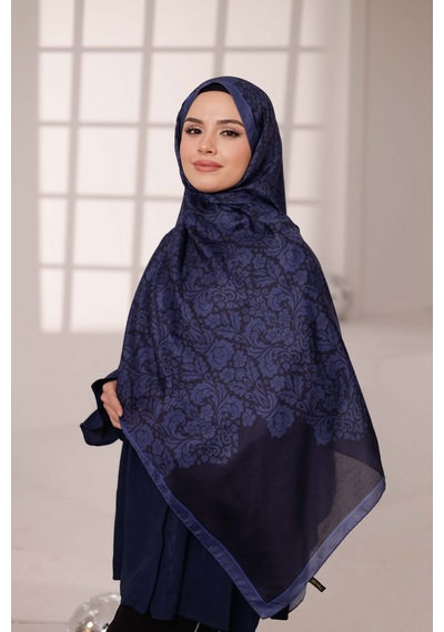 Mimiyum Nevra Desen Soft Şal Lacivert
