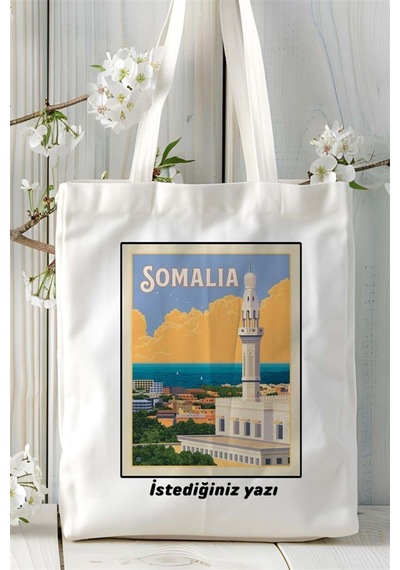 Art Hediye Somalia Somali Baskılı Bez Çanta Omuz Çantası Kişiye Özel Desen Çok Renkli