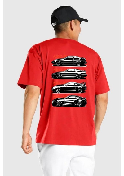 Toyota Supra Mk Serisi Kırmızı Oversize Unisex Ön Ve Sırt Baskılı Tişört Kırmızı