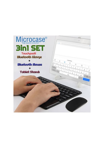 Microcase Apple Uyumlu iPad Pro 11 2025 İçin Bluetooth Touchpad Klavye Tr Sticker +bluetooth Mouse+tablet Standı- Al2766 Lazer