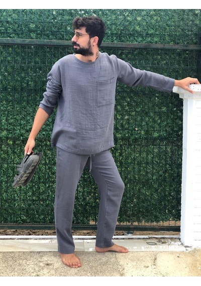Combattente Müslin Erkek Pijama Takımı Gri Grı