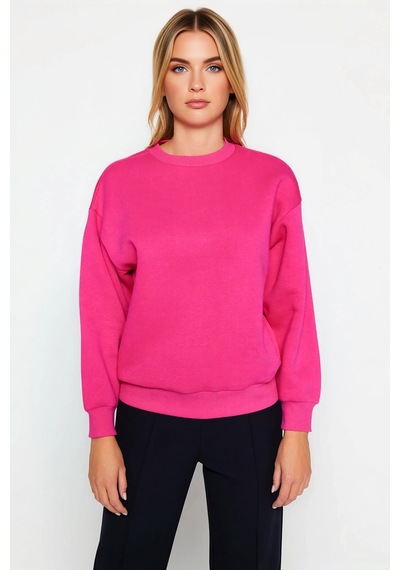 Benerly Kadın Bisiklet Yaka Düşük Kol Regular Kalıp Örme Sweatshirt Fonks Fuşya