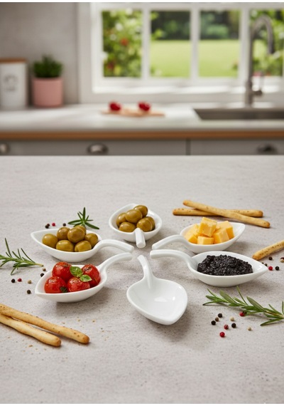 6 Lı Porselen Yaprak Lokumluk, Reçellik Ve Sosluk 10,5x5x2,5 Cm Şık Sunum Beyaz - 758389717 Beyaz