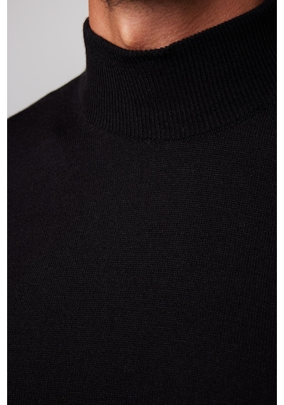 Tudors Erkek Slim Fit Dar Kesim Yarım Balıkçı Yaka Tüylenmeyen Yumuşak Dokulu Siyah Kazak-28773-siyah Siyah
