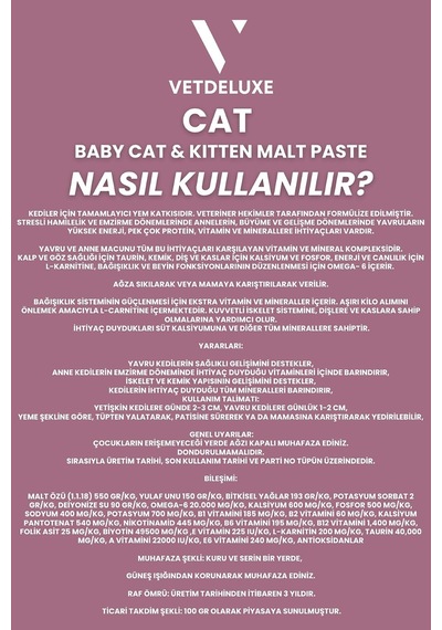 Babycat Kitten Maltepaste Tüy Yumağı Önleyici Yavru Hamile Ve Emziren Kedi Malt Macunu 100 Gr