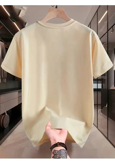 Unisex Güneşli Dağ Tasarım Basklı Tshirt Bej
