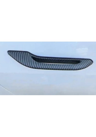 Tesla Model 3 / Y Uyumlu Karbon Fiber Görünümlü Dış Kapı Kolu Kaplama Seti - 4 Adet Çizilme Önleyici