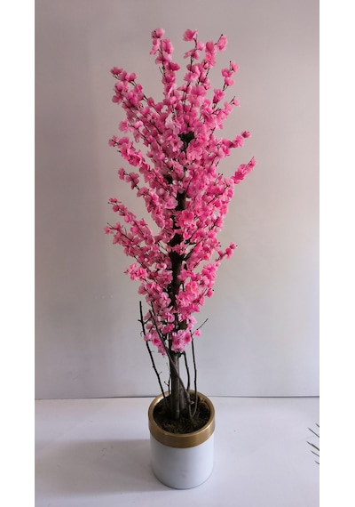 Rüzgar Yapay Çiçekçilik 30x30 Krem Gold Saksıda Bahardalı Ağacı Pembe