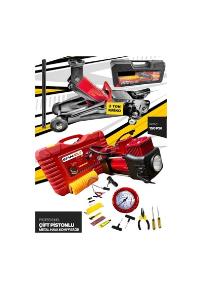 2 Ton Kriko Tamir Setli Çift Piston Metal Lastik Şişirici