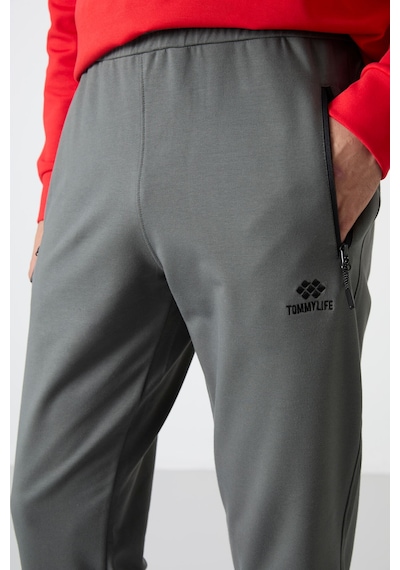 Tommy Life Haki Fermuar Cepli Standart Kalıp Jogger Erkek Eşofman Alt - 84587 Haki