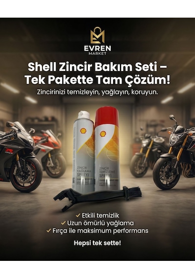 Shell Zincir Yağlama Spreyi 400ml + Zincir Fırçası Motosiklet Zincir İkili Bakım Seti