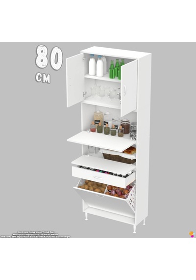 Modilayn Ece Çok Amaçlı Kiler Dolabı Kapaklı Çekmeceli Sepetli - Mutfak Ve Kahve Düzeni 80 Cm Beyaz Modilayn Ece Çok Amaçlı Kiler Dolabı Kapaklı Çekmeceli Sepetli - Mutfak Ve Kahve Düzeni 80 Cm Beyaz