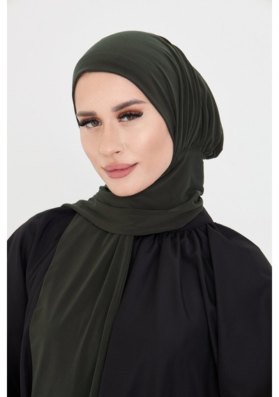 Hürrem Bone Haki Pratik Hazır Geçmeli Tesettür Bone Sandy Boyunluklu Çıtçıtlı 2505 09 Haki
