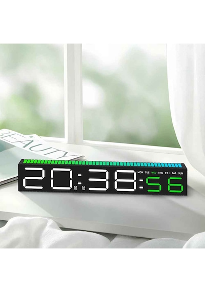 Techtic Geniş Ekran Dijital Masa Saati Ses Ritim Sensörlü Rgb Işık Tarih & Alarm Özellikli Modern Led Saat Siyah