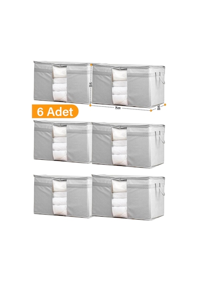 Serstil 6 Adet - Pencereli Yastık Yorgan Hurcu 75 X 40 X 40 Cm - Gri Benekli Gb-6y