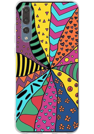 Huawei P20 Pro İle Uyumlu 1mm Slim Fit Retro Renkler 4 Baskılı Şeffaf Kılıf Şeffaf