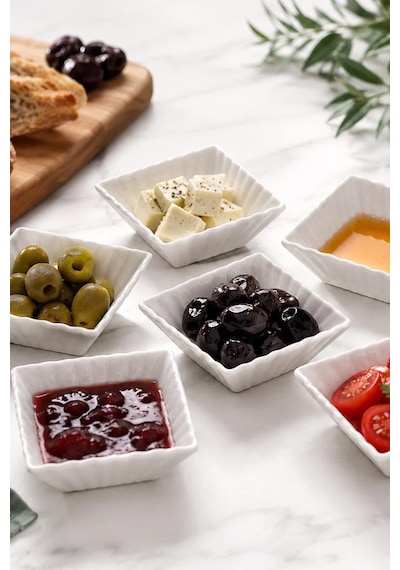 Mini Kare Kahvaltılık Kase 6'li Set 7x7 Cm Porselen Çerezlik Sosluk Sunum Kasesi Çok Renkli