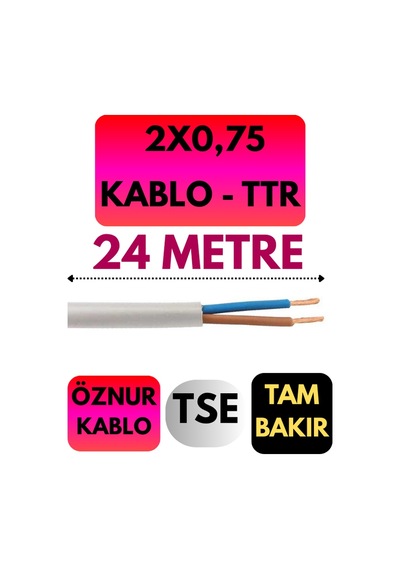 Öznur 2x0,75 Ttr Kablo Metre Seçenekli Beyaz - 24 Metre