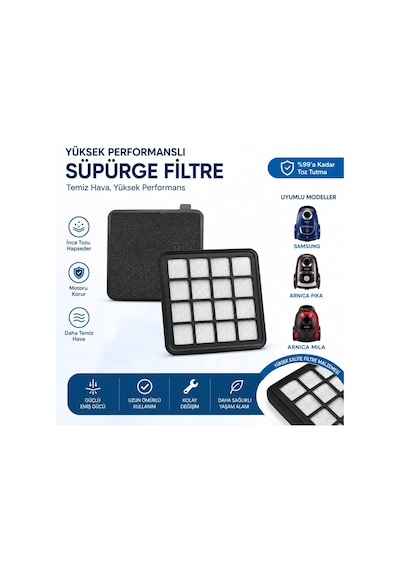 Lexroo Samsung Arnica Pika Mila Uyumlu Motor Filtre Ve Sünger 15x14cm Standart