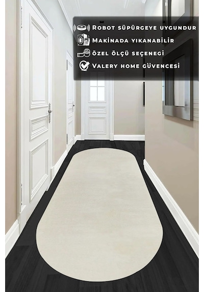 Valeryhome Vl Comfort Düz Saçaklı Peluş Düz Yolluk Ekru Oval Ekru Saçaksız
