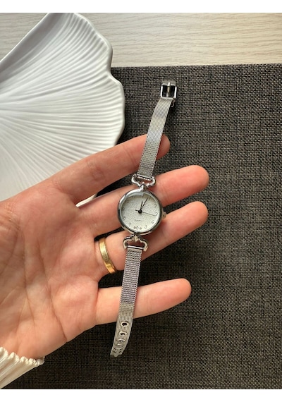 Retro Minimal Hasır Kordon Vintage Kadın Kol Saati Gümüş Altın