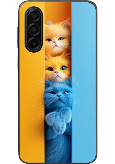 Samsung Galaxy A17 Uyumlu Mavi Sarı Kediler Baskılı Silikon Kılıf Renkli