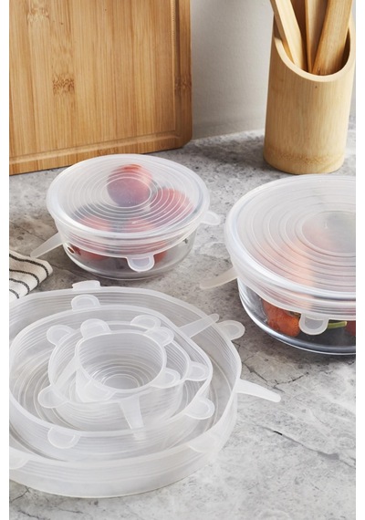 Silicone 6'lı Strech Kapak, Hava Geçirmez, Farklı Boyutlarda, Pratik Kullanım Plastik Turuncu Diğer