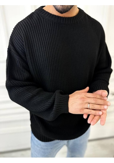 Elku Moda Kazak Oversize Çift Kat Örme Naturel Pamuk Bol Kesim Tüylenmeyen Salaş Triko Kazak Siyah Elku Moda Kazak Oversize Çift Kat Örme Naturel Pamuk Bol Kesim Tüylenmeyen Salaş Triko Kazak Siyah