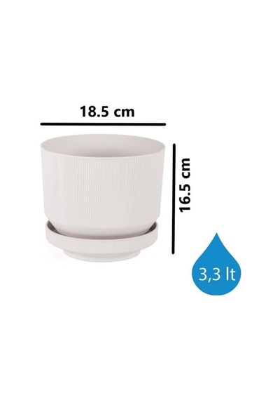 Omnipazar So-s282 Dekoratif Tabaklı Lüks Çizgi Desenli Saksı 3.3 Litre Kirli Beyaz 113 3.3 L