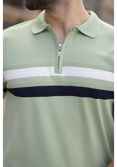 Madmext Çağla Yeşili Fermuarlı Polo Yaka Triko Erkek T-shirt E7299 Çağla Yeşili