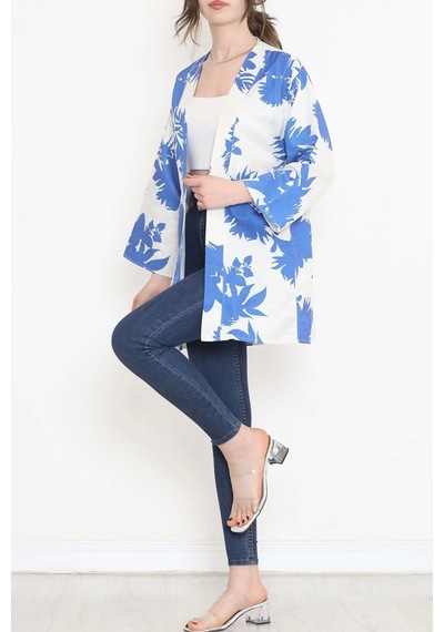 Desenli Kimono Saks - 17725.1247. Çok Renkli